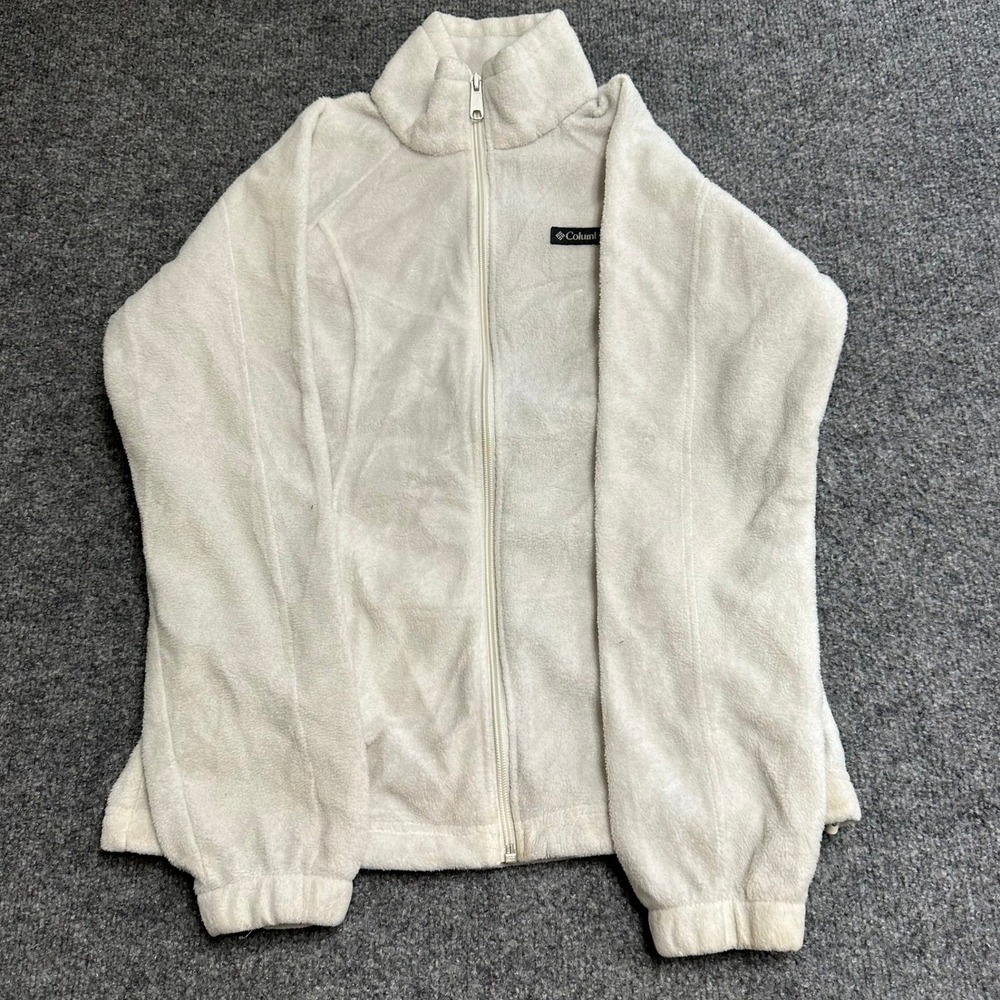 Columbia Fleece Jacket Womens Size S Cream Full Zip Soft High Pile WL6439 Warm